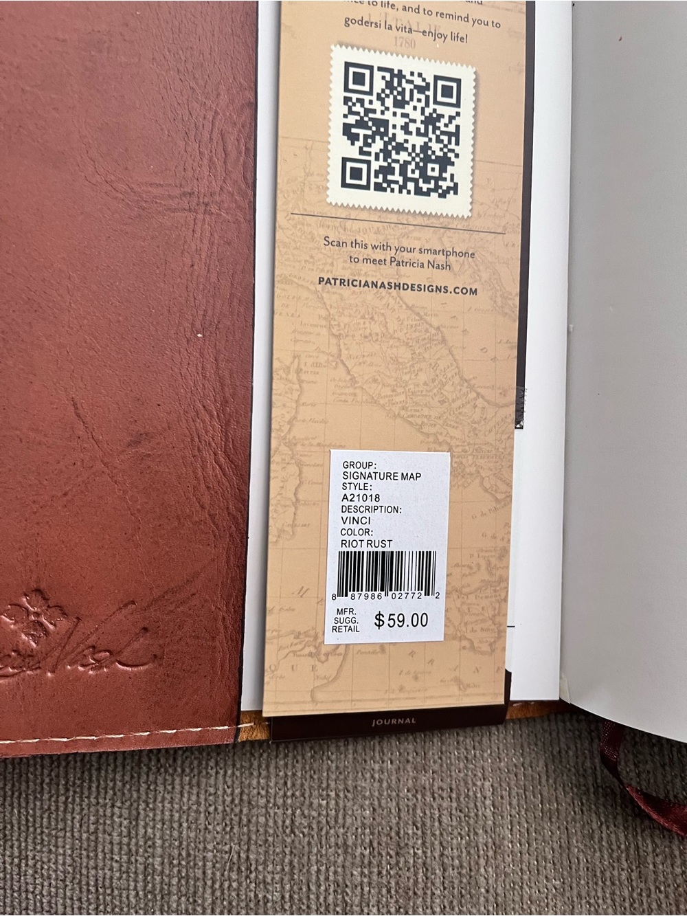 Patricia Nash Brown Leather Map-Print Travel Journal - Picture 4 of 9